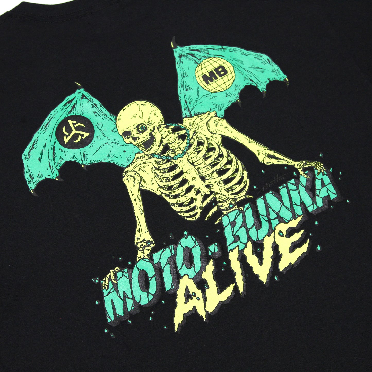 ALIVE INDUSTRY X MOTO-BUNKA - Limited Collaboration T-Shirt Designed by Hirotton/Black