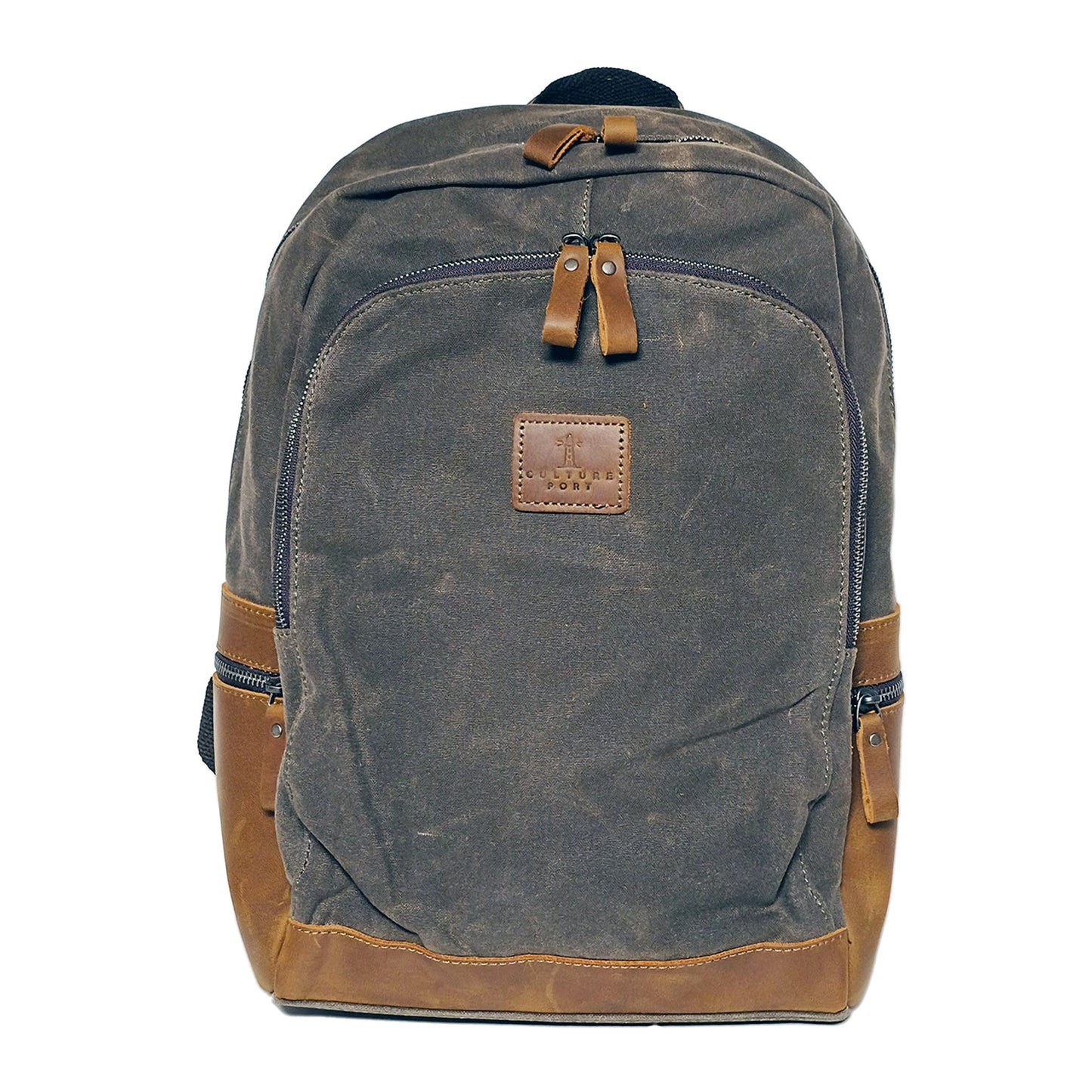 CULTURE PORT - Leather Canvas Backpack/Army Green