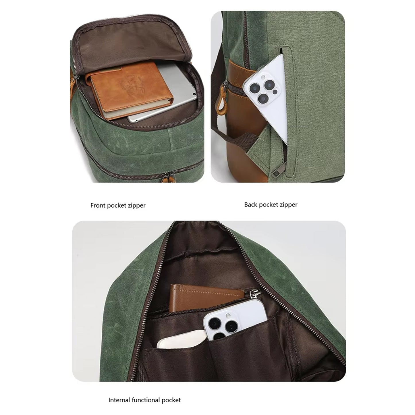 CULTURE PORT - Leather Canvas Backpack/Coffee