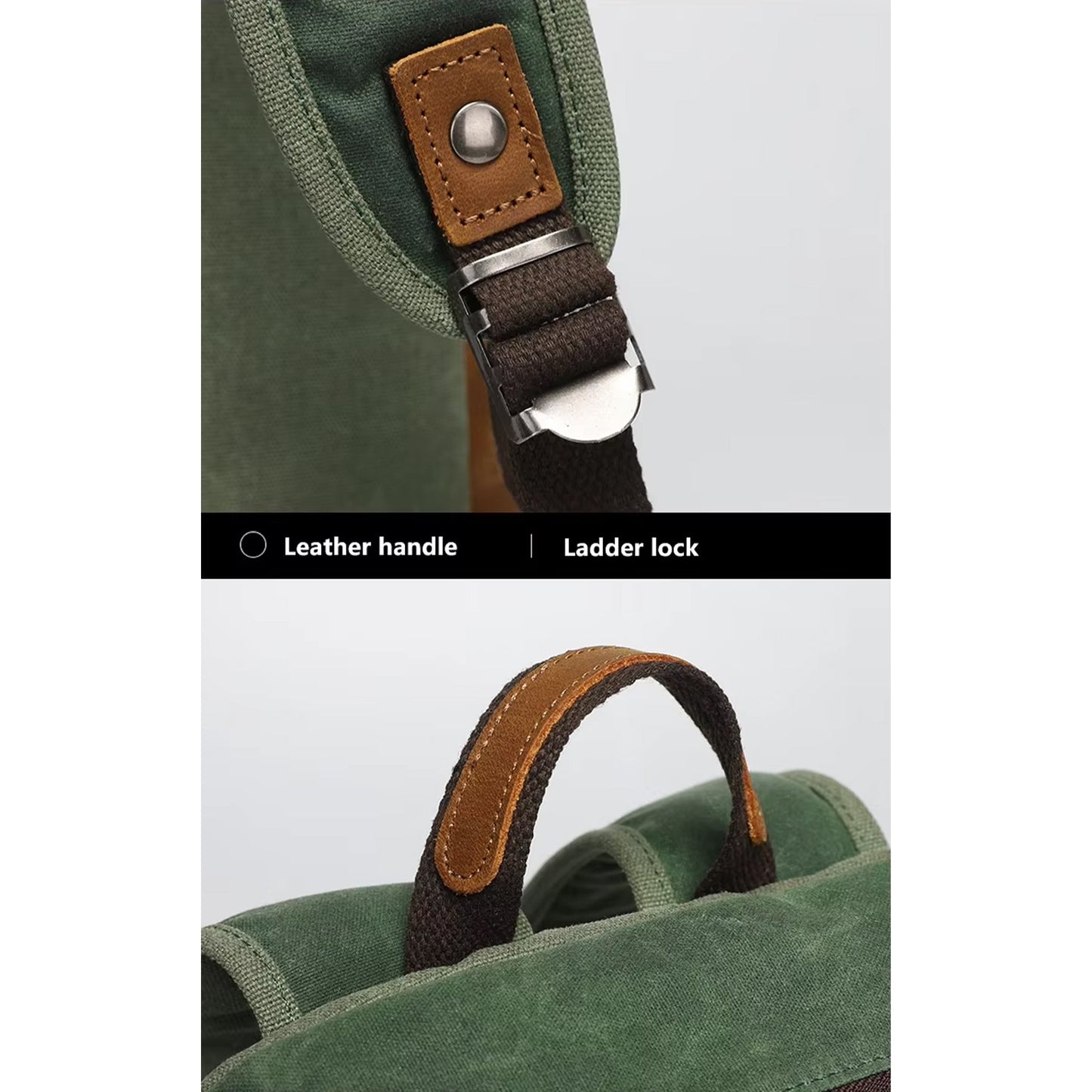 CULTURE PORT - Leather Canvas Backpack/Green