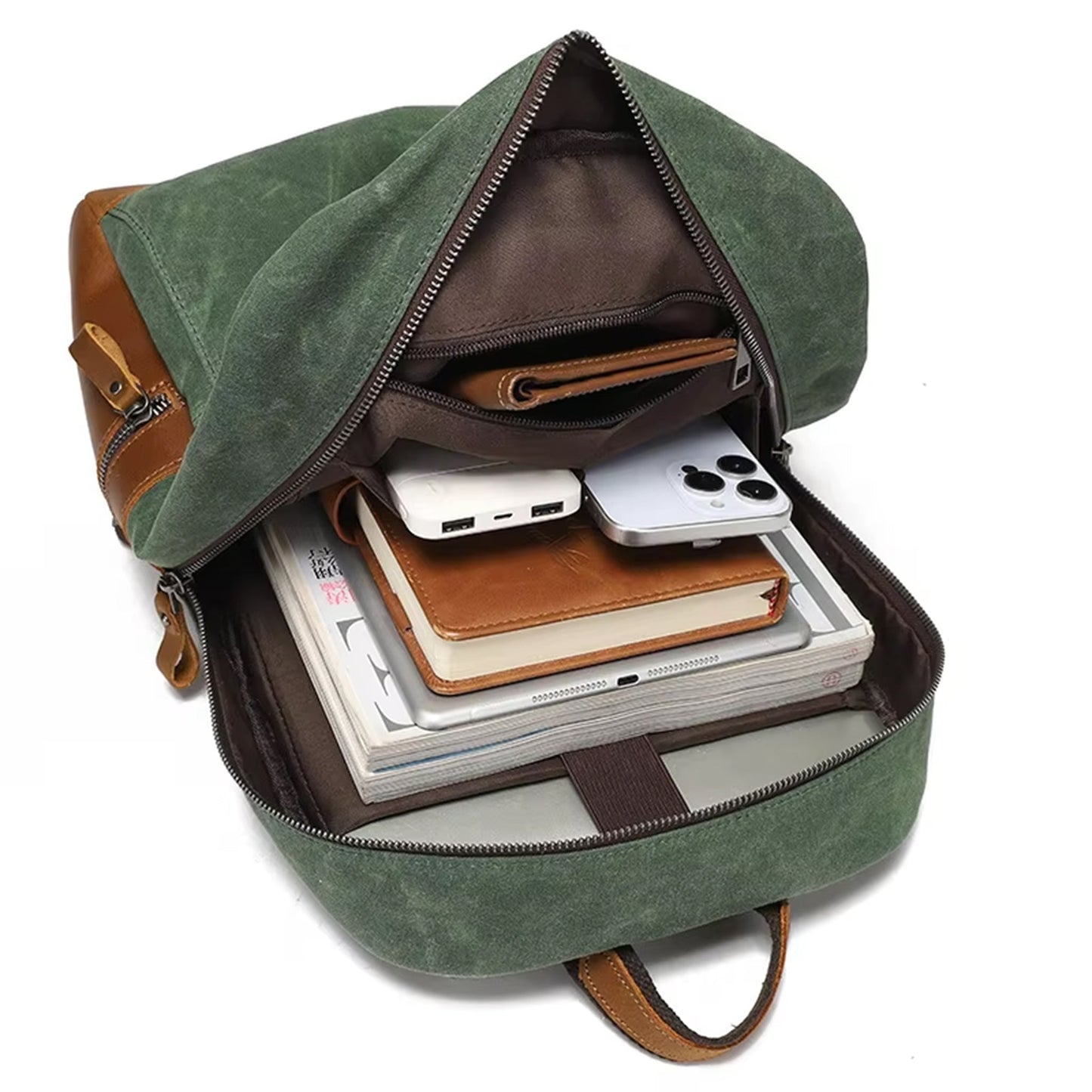 CULTURE PORT - Leather Canvas Backpack/Grey