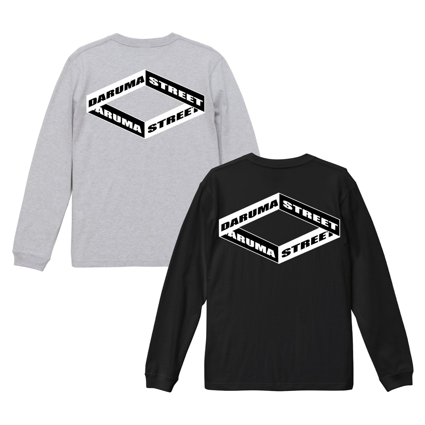 DARUMA STREET - Box Logo Long Sleeve T-Shirt/Grey/Black