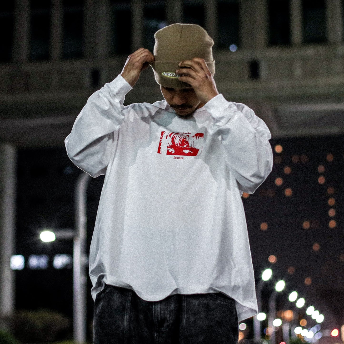 MOTO-BUNKA X DOOMED - Girl Long Sleeve T-Shirt/White-Red