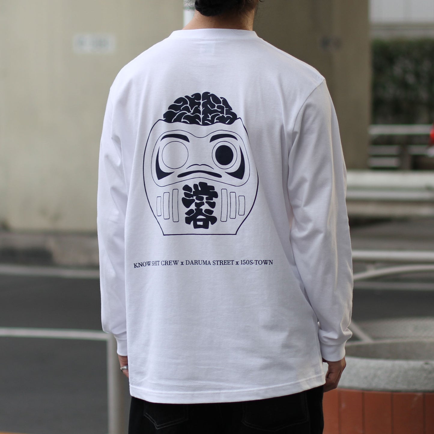 150S-TOWN X KNOW SHIT CREW X DARUMA STREET - Collab Long Sleeve T-Shirt/White