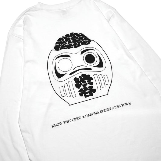 150S-TOWN X KNOW SHIT CREW X DARUMA STREET - Collab Long Sleeve T-Shirt/White